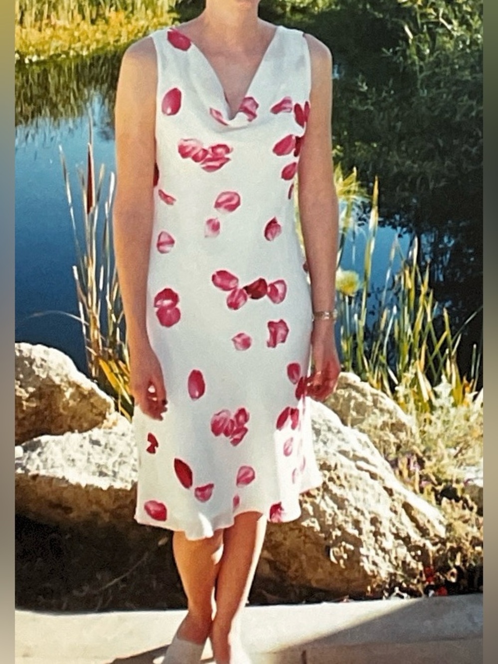Jessica Howard White Dress with Fuchsia Petal Print